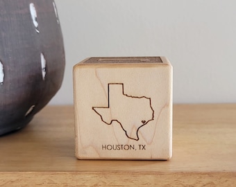 Bloque de bebé grabado personalizado // Regalo de recién nacido de calidad de reliquia // Bloque de madera // Esquema del estado // Mapa personalizado / Decoración de la guardería / Cubo de nombres