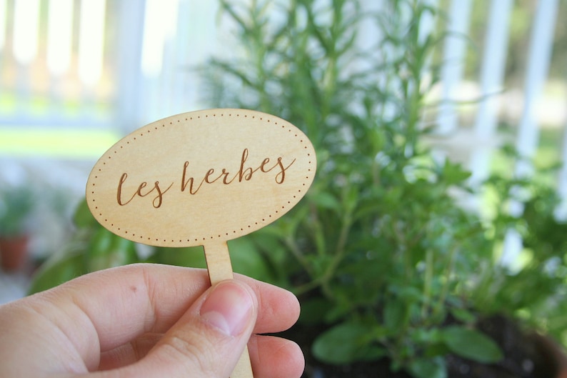 Les Herbes Tag // French Herb Tag // Plant Markers // Engraved Etsy