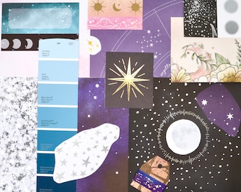 Space Purple Ephemera Pack - Hand Cut Shapes from Magazines - 75pc