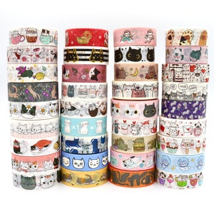 Echantillons de ruban adhésif adorable chat - Ruban adhésif décoratif pour scrapbooking - 1 mètre