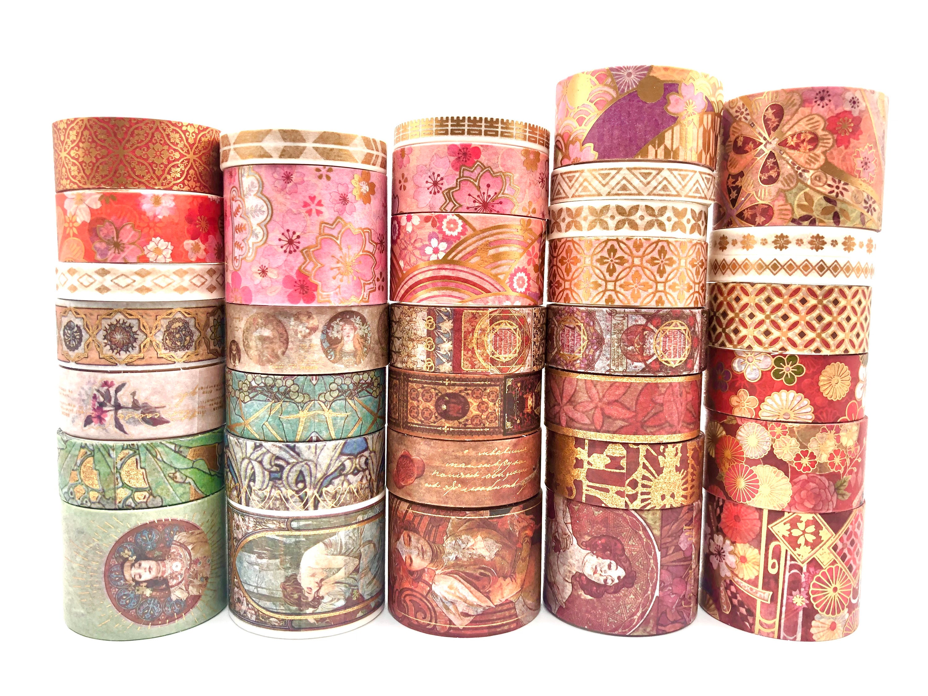 Vintage Washi Tape Set Assorted 5 Rolls of Decorative Colored