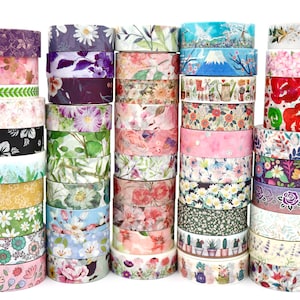 Pretty Floral Washi Tape Samples - Decorative Tape for Crafting - 1 Meter