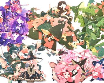 Kawaii Witch Stickers: Journaling, Scrapbooking (Set of 15)
