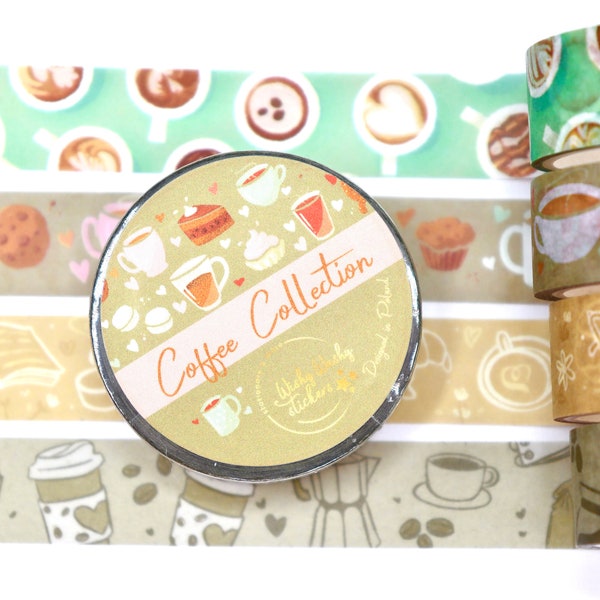 Coffee Washi Tape Set - Decorative Tape for Scrapbooking - Set of 4 Rolls