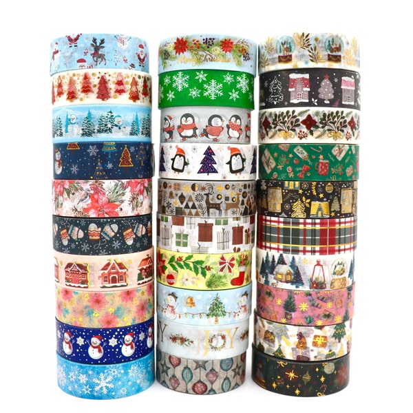 Christmas Holiday Washi Tape Samples - Decorative Tape for Crafts - Festive Planner Decorations - Embellishments for Journaling - 1 Meter