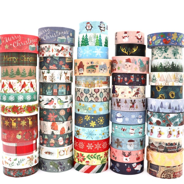 Cute Christmas Washi Tape Samples - Reindeer, Santa, Snowflakes for Gift Wrapping (1 Meter)