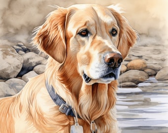Golden Retriever Clipart, 10 PNG aquarelle, Nursery Art, Téléchargement numérique, Clipart chien mignon, Goldie Art, Fabrication de cartes, Artisanat en papier numérique