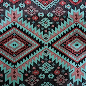 Blue Turkish Kilim Upholstery Fabric By The Yard, Chenille Oriental Textile For Cushion Sofa Chair, Bohemian Home Decor, Craft Gift Fabric.