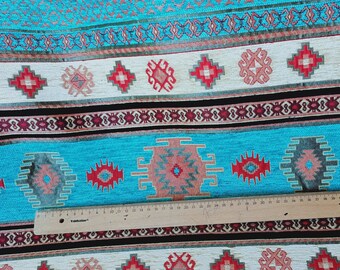 Jacquard Ethnic Tribal Style Upholstery Chenille Fabric,  Geometric Kilim, Aztec Navajo Fabric, Kilim Fabric, by the 5 Meter / Yard