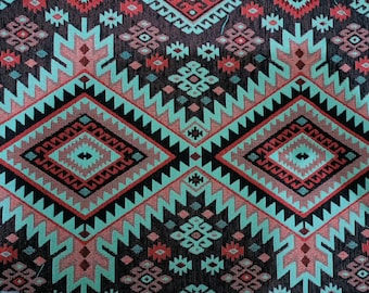 Blue Turkish Kilim Upholstery Fabric By The Yard, Chenille Oriental Textile For Cushion Sofa Chair, Bohemian Home Decor, Craft Gift Fabric.