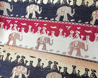Elephant Tapestry Upholstery Fabric By The Yard, Boho Safari Animal Pattern, Woven Textile For Sofa Pillow Crafting, Gift For Home Decor.