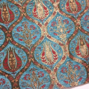 Chenille Jacquard Chenille Upholstery Fabric, Floral Fabric with Tulip&Clove Pattern, Oriental Style Heavy Fabric,  by the 5 Meter / Yard