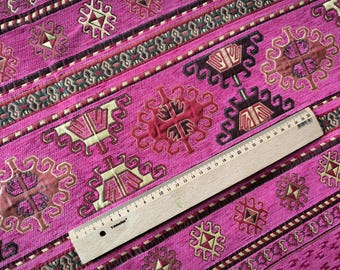 Jacquard Ethnic Tribal Upholstery Fabric, Geometric Kilim Chenille, Aztec Navajo Textile, Pink Heavy Fabric By The 5 Meter Yard