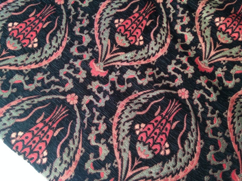 Chenille Jacquard Chenille Upholstery Fabric Floral Fabric with Tulip/&Clove Pattern by the 5 Meter Yard Oriental Style Heavy Fabric