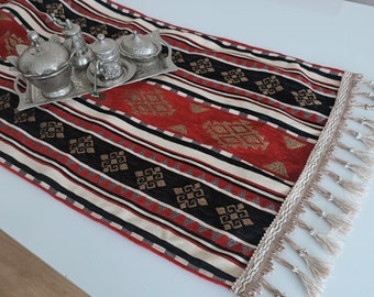 Black Kilim Table Runner, Decorative Runners, Boho Table Runner, Home Decor, Chenille Table Runner, Farmhouse Decoration, Living Room  Decor