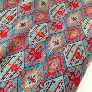 Blue Tribal Upholstery Fabric, Aztec Navajo Geometric Kilim Fabric By The Yard,Fabric By The Yard, Ethnic Home Decor Sewing Material