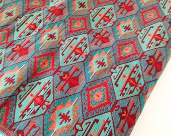Blue Tribal Upholstery Fabric, Aztec Navajo Geometric Kilim Fabric By The Yard,Fabric By The Yard, Ethnic Home Decor Sewing Material