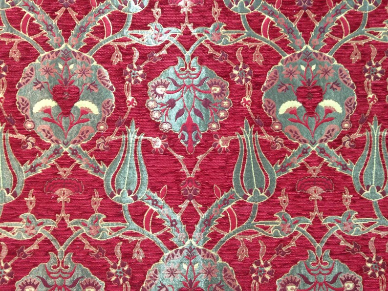Upholstery kilim, bohemian boho, Floral Fabric with Tulip & Clove Pattern, Velvet Fabric, Moroccan Fabric, tapestry ottoman Kilim Fabric. image 2