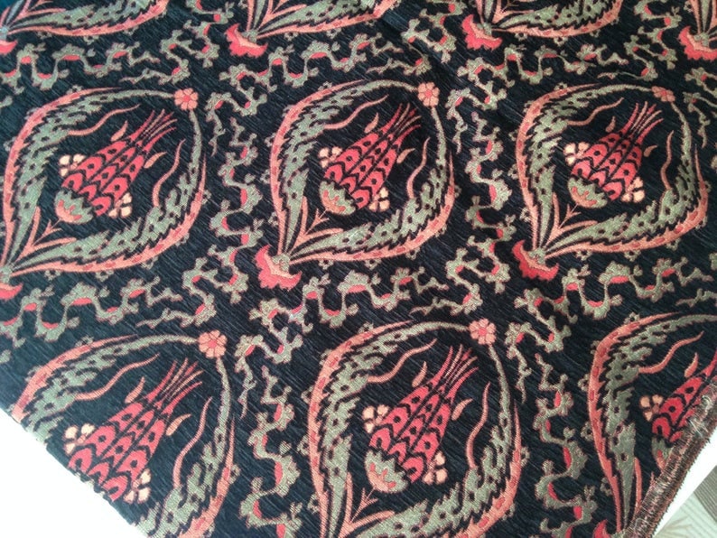 Chenille Jacquard Chenille Upholstery Fabric Floral Fabric with Tulip/&Clove Pattern by the 5 Meter Yard Oriental Style Heavy Fabric