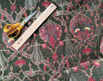 Green Floral Upholstery Fabric By The Yard, Elegant Fabric For Chair, Pillow, And Sofa, Vintage-Inspired Home Decor Textile