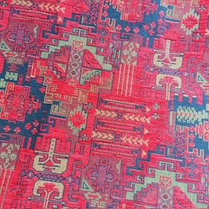 red upholstery kilim fabric, chenille fabric, bohemian boho anatolian tapestry tribal fabric, turkish ethnic fabric, by the 5 Meter / Yard