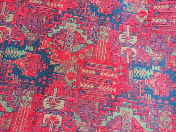 Red upholstery fabric, Turkish fabric by the yards, Chenille Fabric, Bohemian Fabric, Jacquard Fabric, Kilim Ottoman fabric, 5 Meter / Yard.