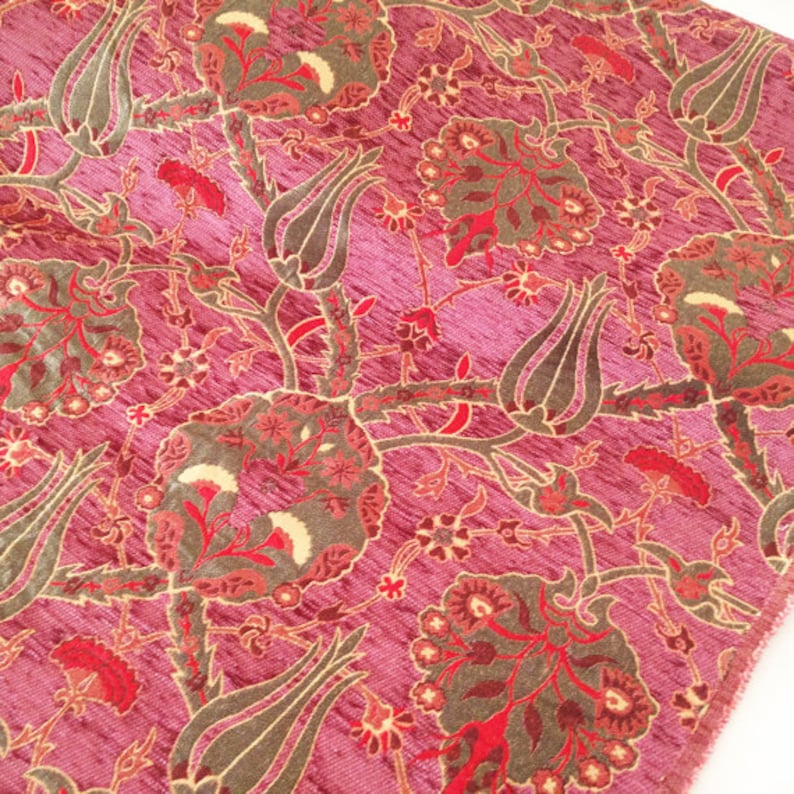 Meter Yard,Tulips Chenille Velvet Fabric Ethnic Tribal Style Chenille Upholstery Fabric Aztec Navajo Geometric Design Kilim Fabric