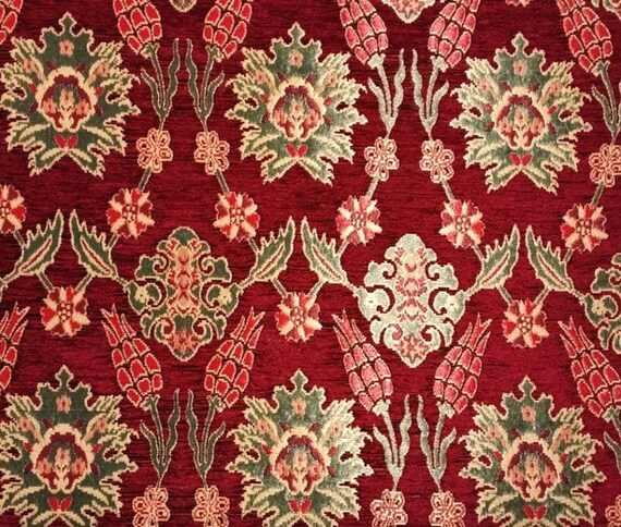 Chenille Jacquard Chenille Upholstery Fabric Floral Fabric with Tulip/&Clove Pattern by the 5 Meter  Yard Oriental Style Heavy Fabric