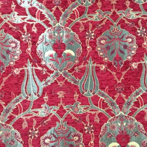 Chenille Jacquard Upholstery Fabric by the Yard, Red Floral Woven Textile for Sofa, Chair, Pillow Covers, Curtains and Home Décor Projects