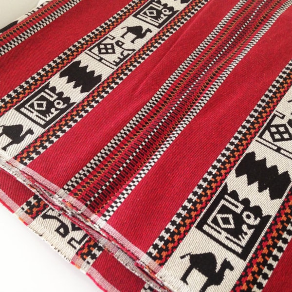 Red Traditional fabric, Ethnic Tribal Style Upholstery Fabric, Red Cotton Woven Fabric,Tapestry Fabric, kilim fabric by the yard / meter