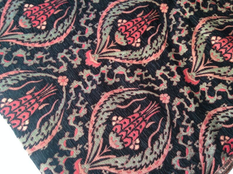 Chenille Jacquard Chenille Upholstery Fabric Floral Fabric with Tulip/&Clove Pattern by the 5 Meter Yard Oriental Style Heavy Fabric