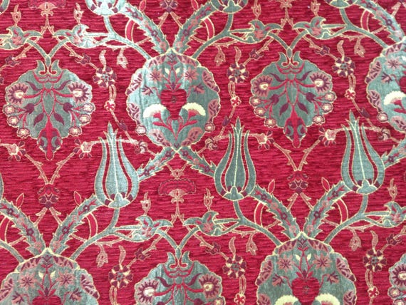 Upholstery kilim, bohemian boho, Floral Fabric with Tulip & Clove Pattern, Velvet Fabric, Moroccan Fabric, tapestry ottoman Kilim Fabric.