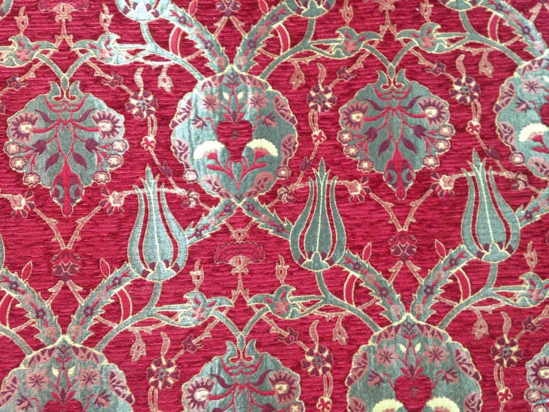 Upholstery kilim, bohemian boho, Floral Fabric with Tulip & Clove Pattern, Velvet Fabric, Moroccan Fabric, tapestry ottoman Kilim Fabric. image 1