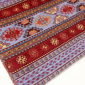 Jacquard Ethnic Tribal Style Upholstery Chenille Fabric,  Geometric Kilim, Aztec Navajo Fabric, Kilim Fabric, by the 5 Meter / Yard