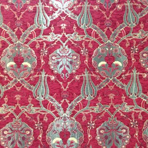 Upholstery kilim, bohemian boho, Floral Fabric with Tulip & Clove Pattern, Velvet Fabric, Moroccan Fabric, tapestry ottoman Kilim Fabric. image 4