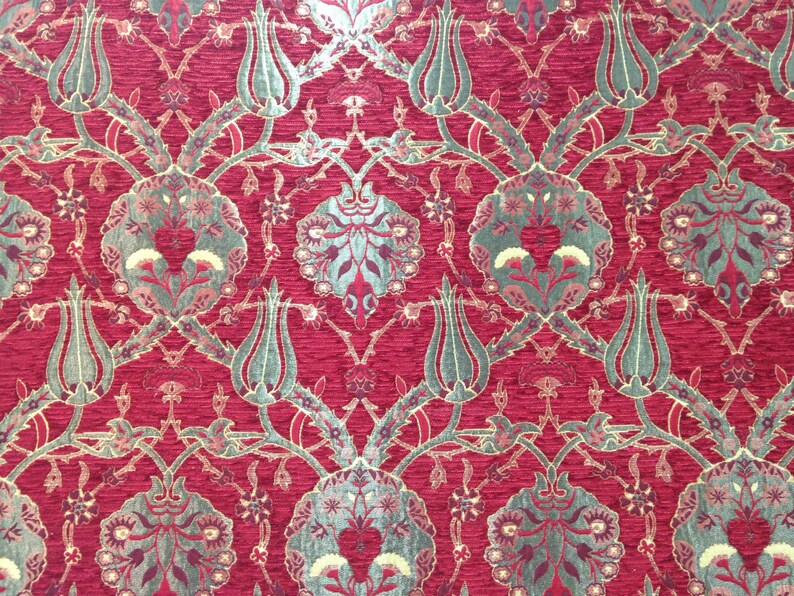 Upholstery kilim, bohemian boho, Floral Fabric with Tulip & Clove Pattern, Velvet Fabric, Moroccan Fabric, tapestry ottoman Kilim Fabric. image 4