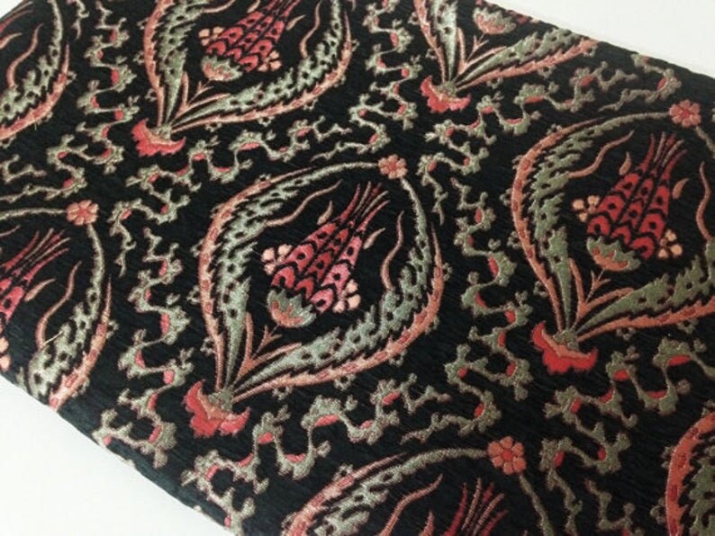 Chenille Jacquard Chenille Upholstery Fabric Floral Fabric with Tulip/&Clove Pattern by the 5 Meter Yard Oriental Style Heavy Fabric