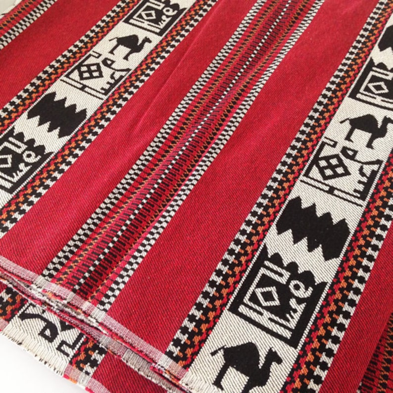 Red Traditional fabric, Ethnic Tribal Style Upholstery Fabric, Red Cotton Woven Fabric,Tapestry Fabric, kilim fabric by the yard / meter image 3