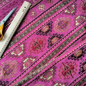 Pink Kilim Upholstery Fabric By The Yard, Turkish Kilim Design Textile, Persian Pattern Fabric For Sofa, Chair, And Home Decor