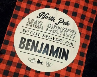 Santa Sack. North Pole Delivery. Personalized Gift Bag. Large Canvas Bag with Draw String.