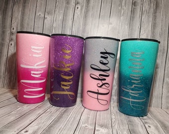 Custom Glitter Ombre Tumbler: Personalized Stainless Steel 22oz