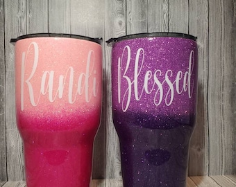 Custom Glitter Ombre Tumbler: Personalized Stainless Steel 32oz