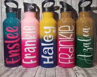 Custom Glitter Ombre Stainless Steel Water Bottle with Straw 25oz