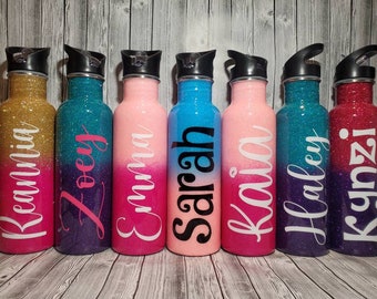 Custom Glitter Ombre Stainless Steel Water Bottle With Straw 25oz