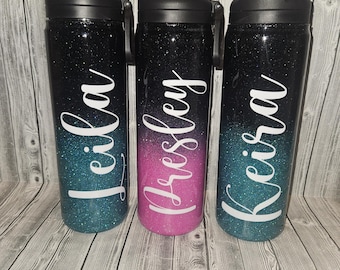 Custom Glitter Ombre Stainless Steel Water Bottle: Personalized 24oz