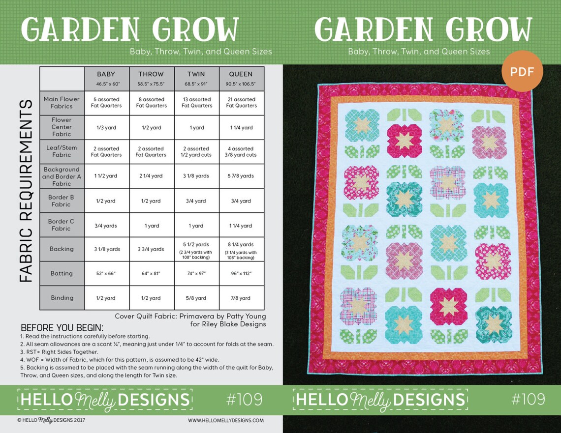 Garden Grow Quilt Pattern PDF Etsy