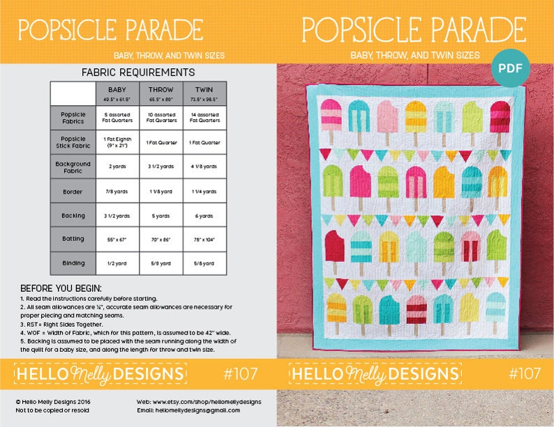 Popsicle Parade Quilt Pattern Etsy