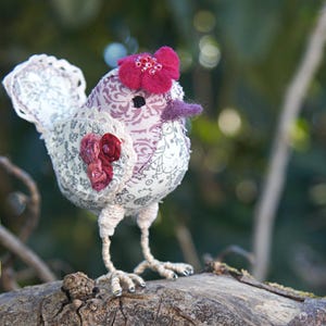 Handmade bird ornament, small decorative bird, shabby chic, soft sculpture, pink fabric bird, gift for bird lover, OOAK quirky bird,