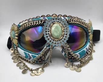 Hand Made Burning Man Goggles Turquoise Bohemian Babe