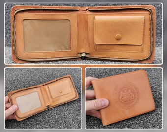 Hamburg Germany Vintage Leather Wallet 'Souvenir' Zip Around Action 1960s/70s